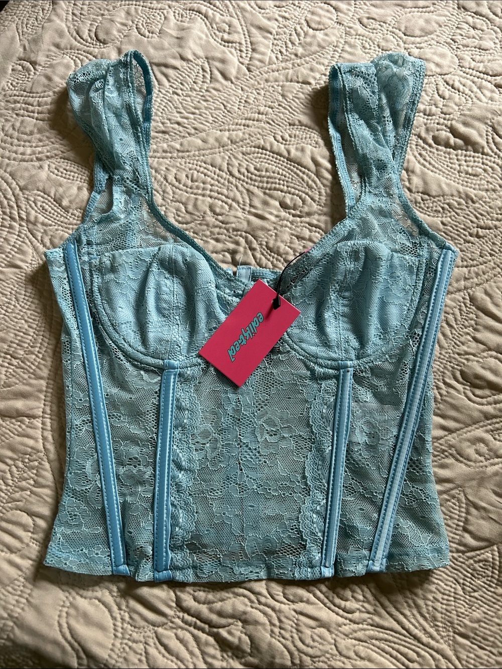NWT Edikted Rita Lace Corset Light Blue Lace Size S